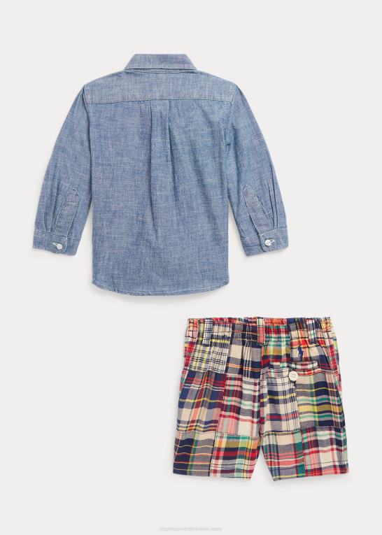 madras chambray baby Ralph Lauren chambray skjorte & madras kort sæt Z426B8189