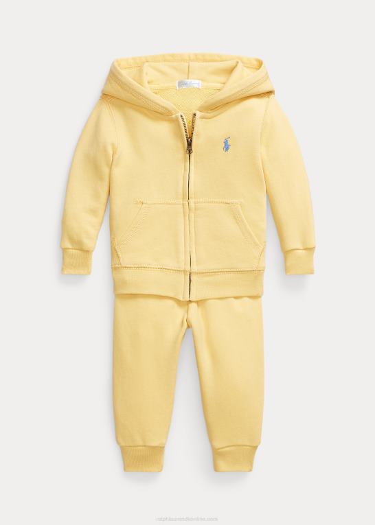 majs gul baby Ralph Lauren frotté hættetrøje og joggerbuksesæt med fuld lynlås Z426B8194