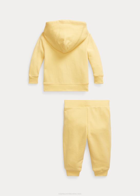 majs gul baby Ralph Lauren frotté hættetrøje og joggerbuksesæt med fuld lynlås Z426B8194