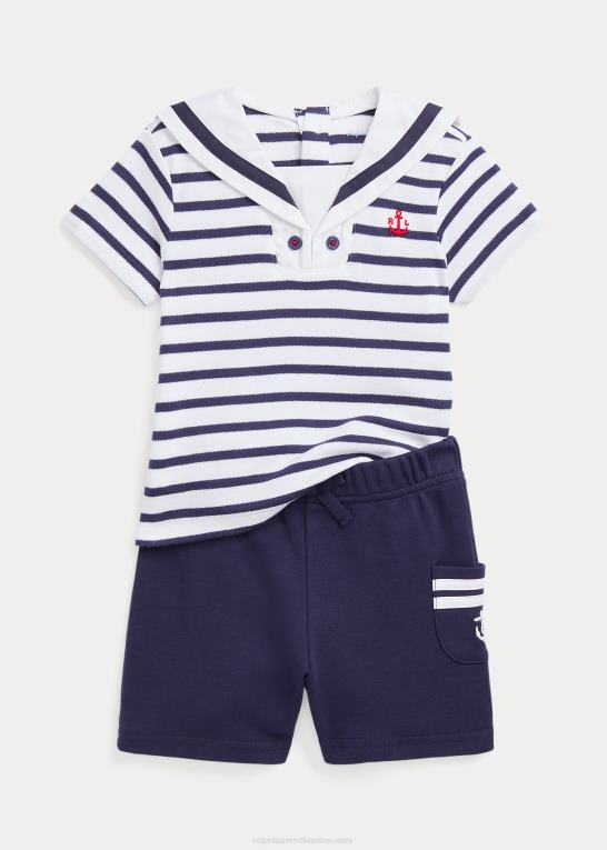 marine/hvid multi baby Ralph Lauren bomuld interlock sømand T-shirt & kort sæt Z426B7765