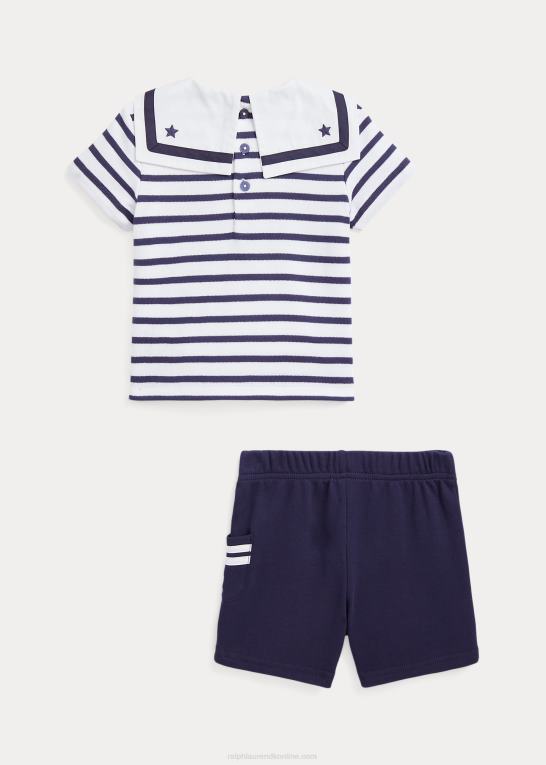 marine/hvid multi baby Ralph Lauren bomuld interlock sømand T-shirt & kort sæt Z426B7765