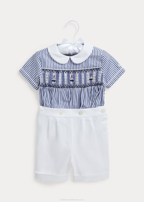 marineblå/hvid baby Ralph Lauren stribet bomuldsskjorte & kort sæt i hør Z426B7807
