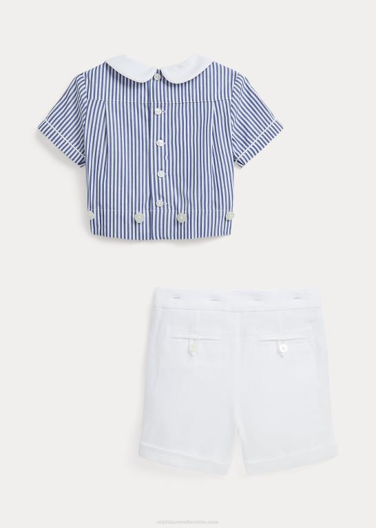 marineblå/hvid baby Ralph Lauren stribet bomuldsskjorte & kort sæt i hør Z426B7807