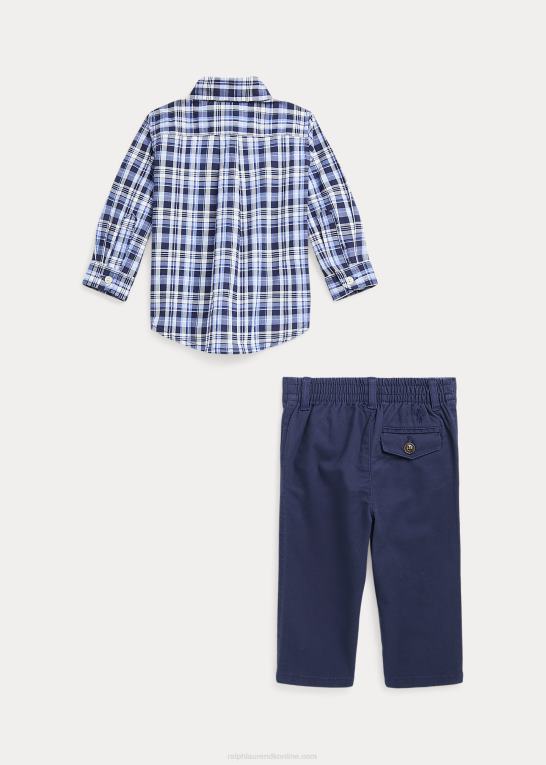 marineblå multi baby Ralph Lauren plaid poplin skjorte & chino buksesæt Z426B8211