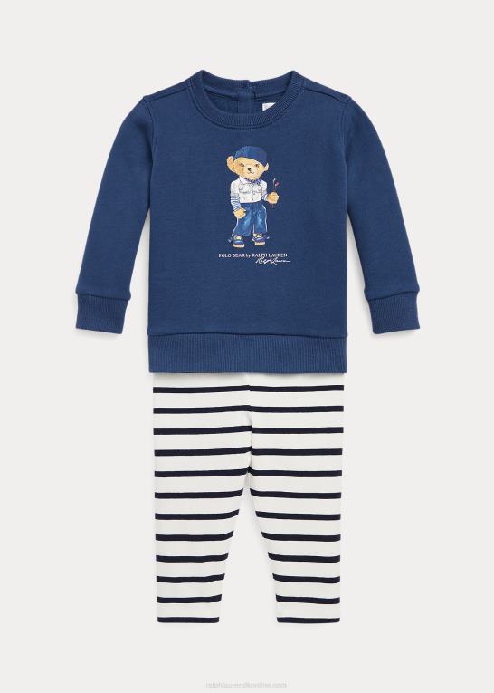 nat navy/hvid multi baby Ralph Lauren polo bear sweatshirt & legging sæt Z426B8205