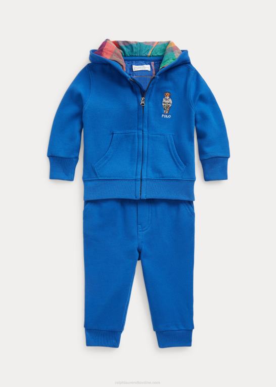 ny iris blå baby Ralph Lauren polo bear fleece hættetrøje & bukser sæt Z426B8204