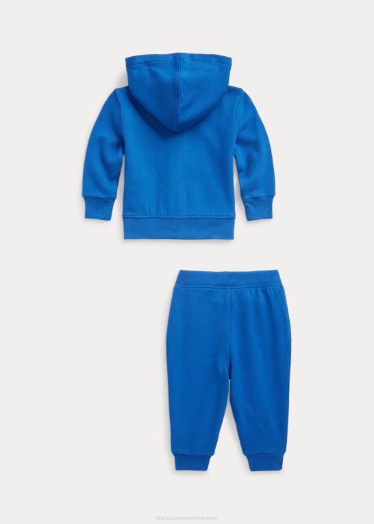 ny iris blå baby Ralph Lauren polo bear fleece hættetrøje & bukser sæt Z426B8204