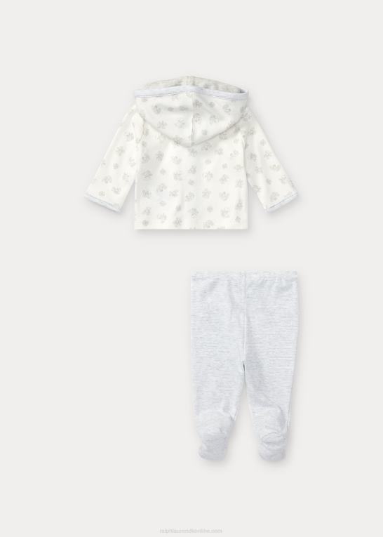 papir hvid multi baby Ralph Lauren bomuldshættetrøje og buksesæt med fod Z426B7791