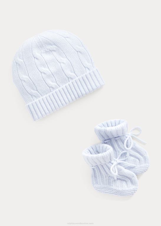 perleblå baby Ralph Lauren kashmir beanie & bootie sæt Z426B8037