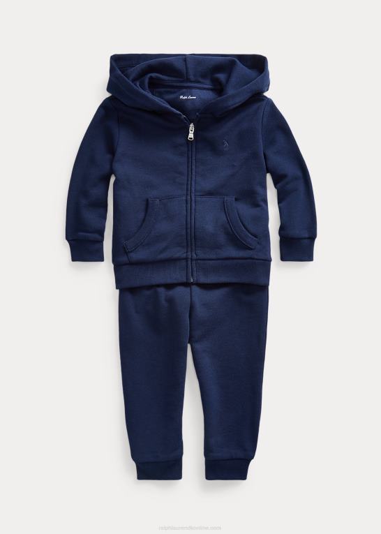 raffineret flåde baby Ralph Lauren fransk frotté hættetrøje og bukser sæt Z426B7780
