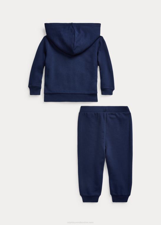 raffineret flåde baby Ralph Lauren fransk frotté hættetrøje og bukser sæt Z426B7780