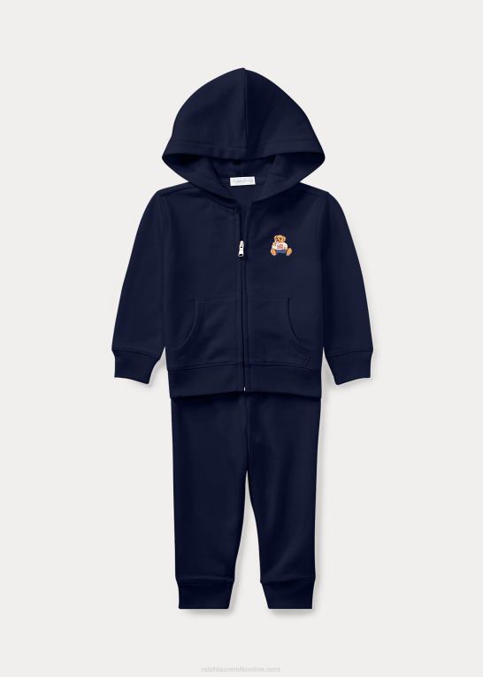raffineret flåde baby Ralph Lauren polobjørn fransk frotté hættetrøje og buksesæt Z426B7787