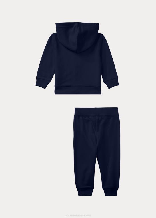 raffineret flåde baby Ralph Lauren polobjørn fransk frotté hættetrøje og buksesæt Z426B7787