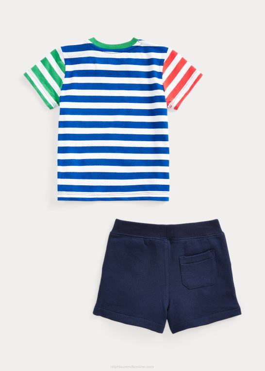 raffineret marine multi baby Ralph Lauren stribet jersey-t-shirt & kort fleecesæt Z426B7764