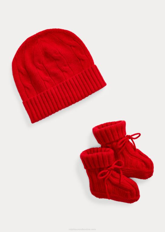 rl 2000 rød baby Ralph Lauren kashmir beanie & bootie sæt Z426B8040