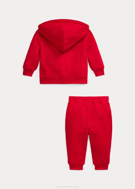 rl 2000 rød baby Ralph Lauren logo fleece sæt hættetrøje og bukser med fuld lynlås Z426B8196