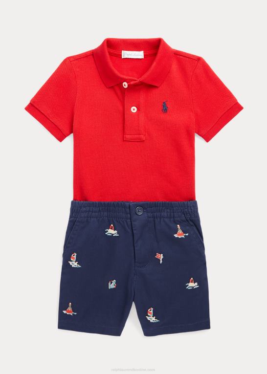 rl 2000 rød baby Ralph Lauren mesh poloshirt og kort chinosæt Z426B8188