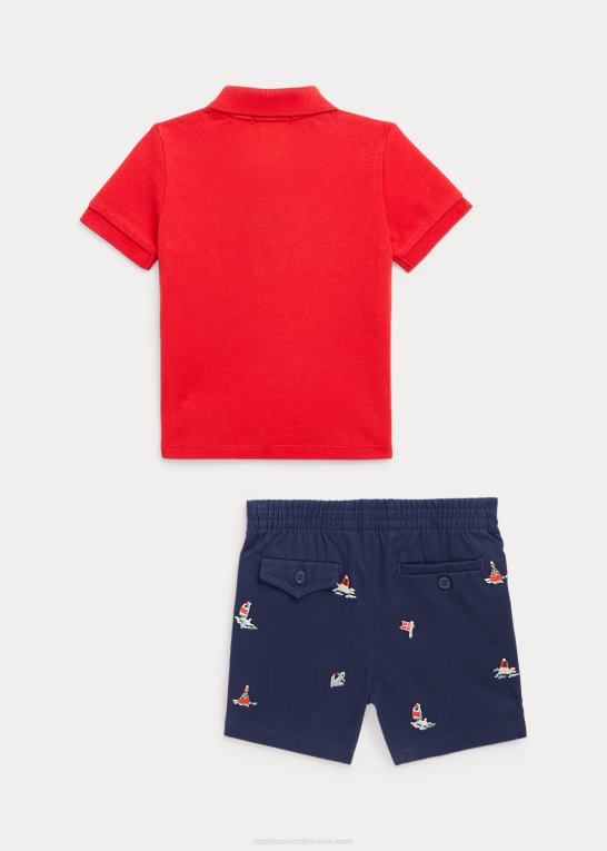 rl 2000 rød baby Ralph Lauren mesh poloshirt og kort chinosæt Z426B8188