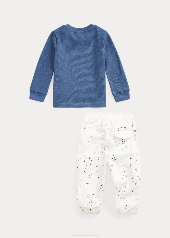 rustik marine lyng baby Ralph Lauren vaffelstrikket logo-t-shirt og ripstop-buksesæt Z426B8208