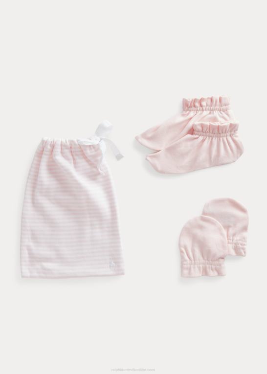 sart lyserød baby Ralph Lauren 3-delt gavesæt i økologisk bomuld Z426B10045