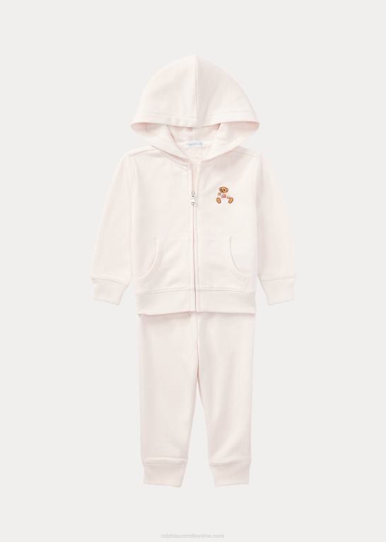 sart lyserød baby Ralph Lauren fransk frotté hættetrøje og bukser sæt Z426B7788