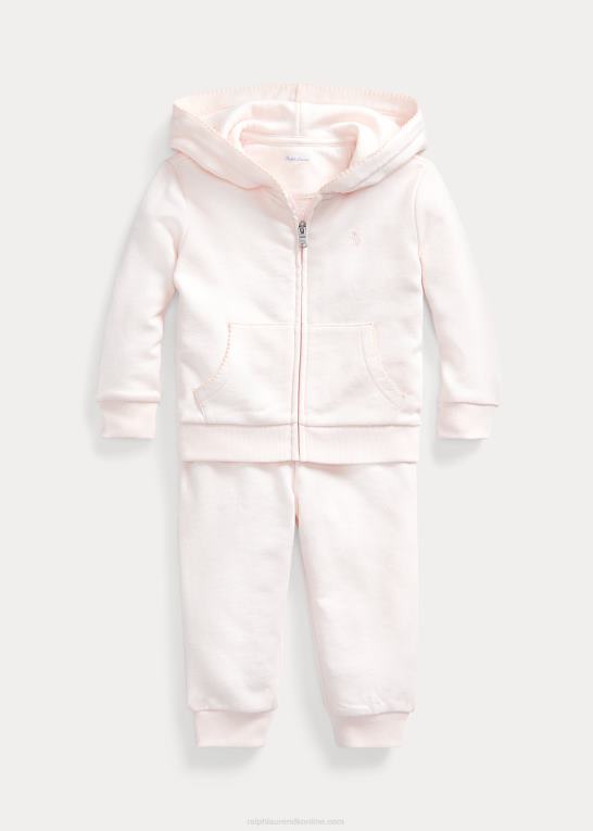 sart lyserød baby Ralph Lauren fransk frotté hættetrøje og bukser sæt Z426B7789