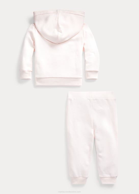 sart lyserød baby Ralph Lauren fransk frotté hættetrøje og bukser sæt Z426B7789