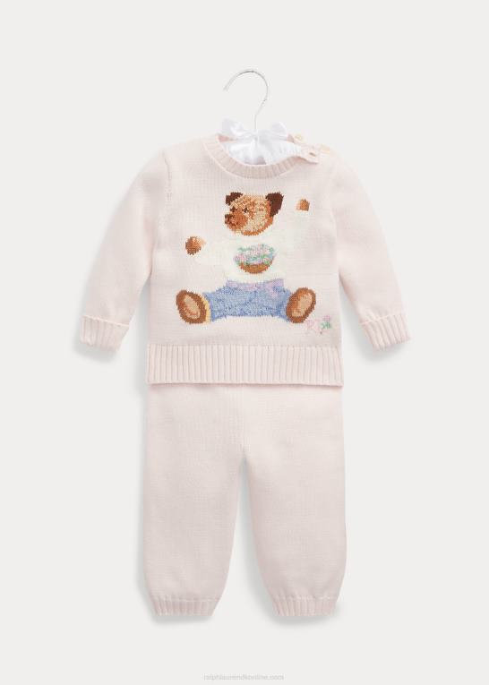 sart lyserød baby Ralph Lauren siddende bjørn bomuldstrøje & buksesæt Z426B7801