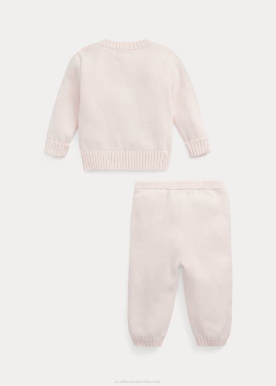sart lyserød baby Ralph Lauren siddende bjørn bomuldstrøje & buksesæt Z426B7801