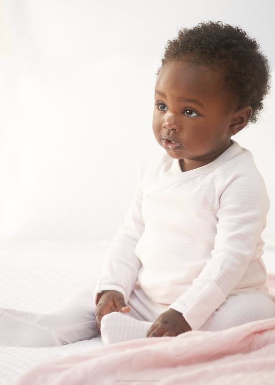 sart pink/hvid baby Ralph Lauren stribet top og buksesæt i økologisk bomuld Z426B7792