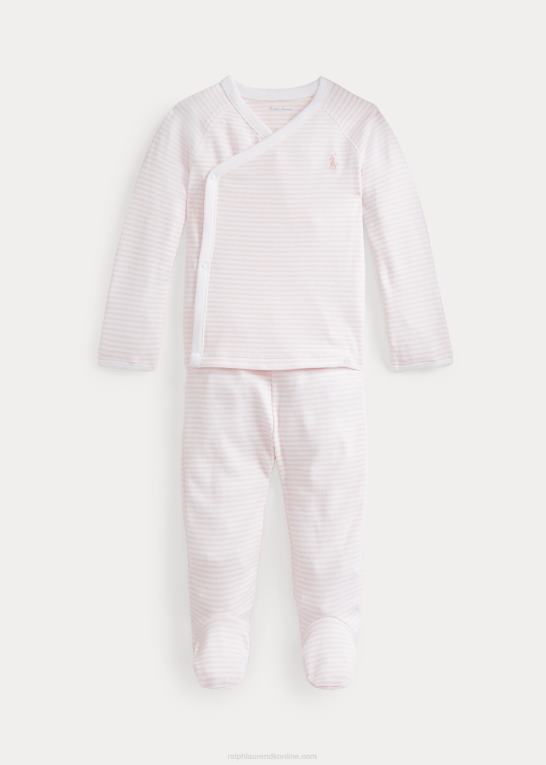 sart pink/hvid baby Ralph Lauren stribet top og buksesæt i økologisk bomuld Z426B7792