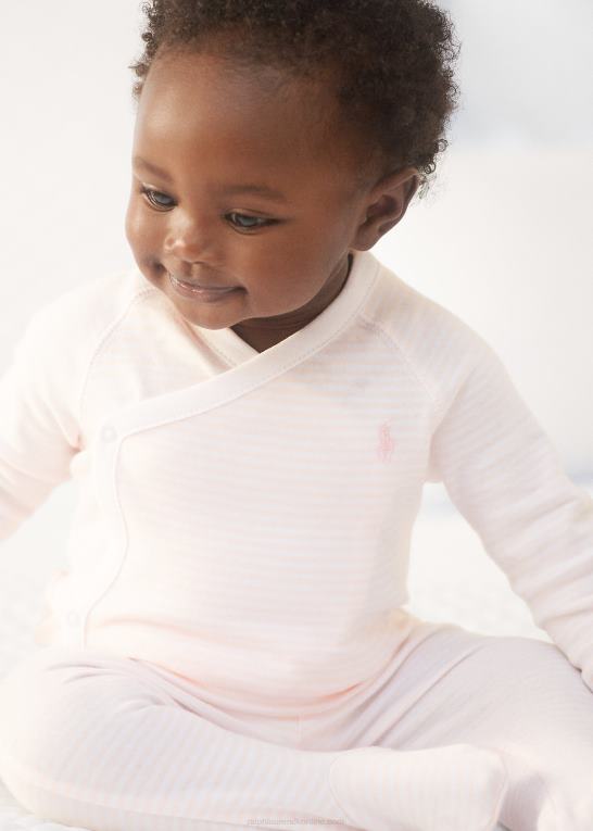 sart pink/hvid baby Ralph Lauren stribet top og buksesæt i økologisk bomuld Z426B7792