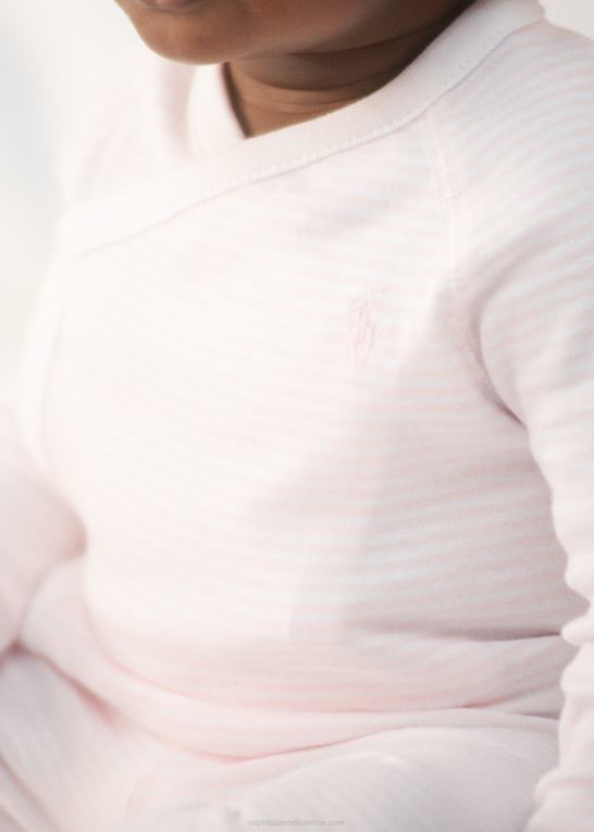 sart pink/hvid baby Ralph Lauren stribet top og buksesæt i økologisk bomuld Z426B7792