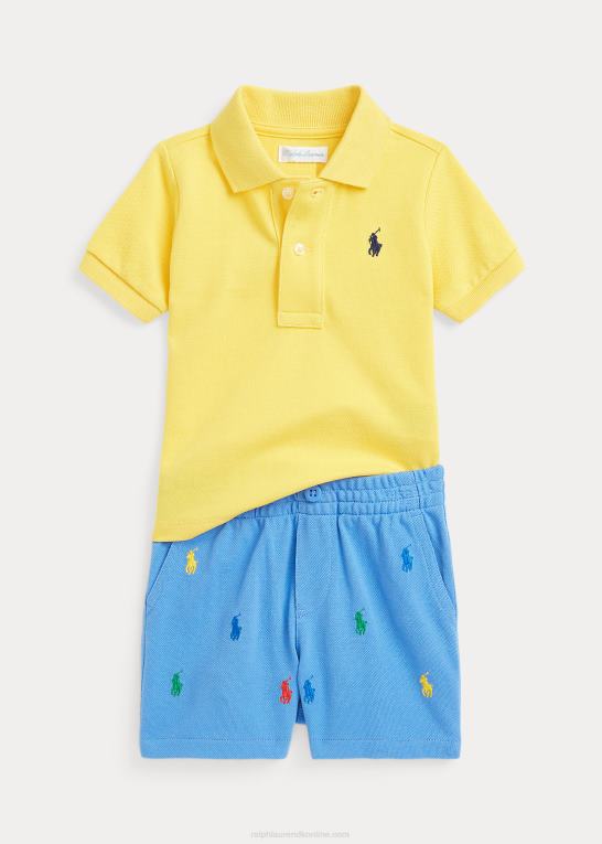 signal gult baby Ralph Lauren mesh poloshirt og kort sæt Z426B7761