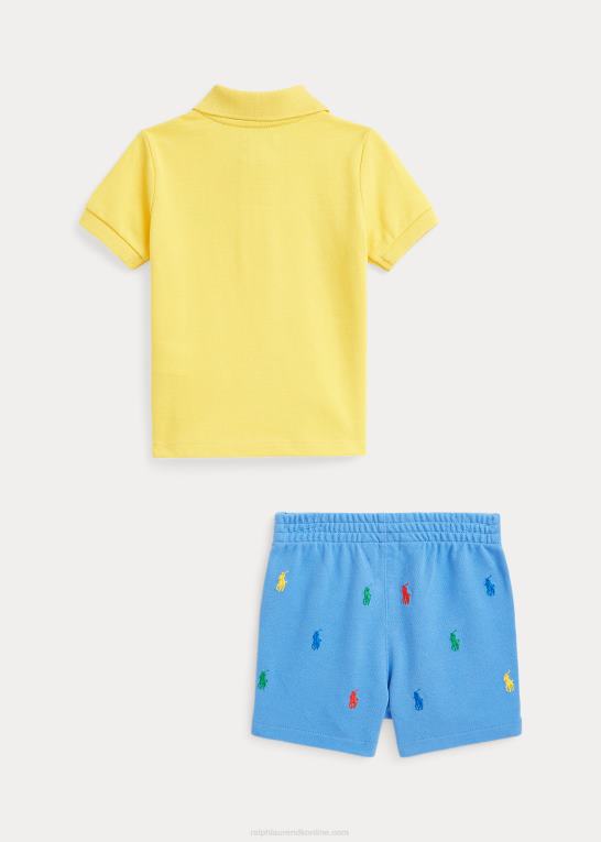 signal gult baby Ralph Lauren mesh poloshirt og kort sæt Z426B7761