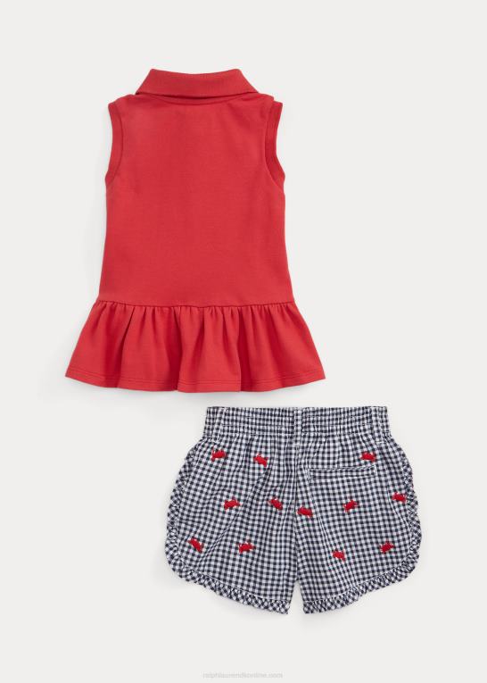 styrbord rød/marine baby Ralph Lauren mesh poloshirt og korte sæt med krabbe poplin Z426B8191