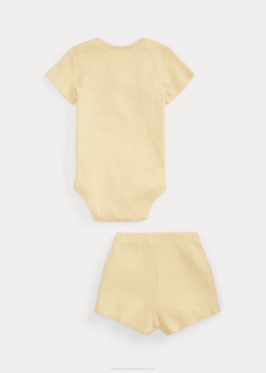 t-fugl gul baby Ralph Lauren ribbet bodysuit i bomuld og kort sæt Z426B7769