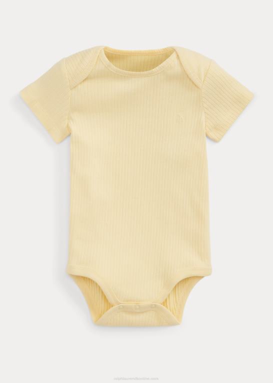 t-fugl gul baby Ralph Lauren ribbet bodysuit i bomuld og kort sæt Z426B7769