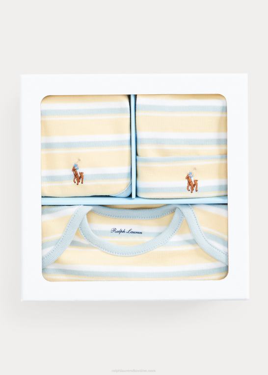 t-fugl gul multi baby Ralph Lauren stribet bomuld 4-delt gavesæt Z426B7823