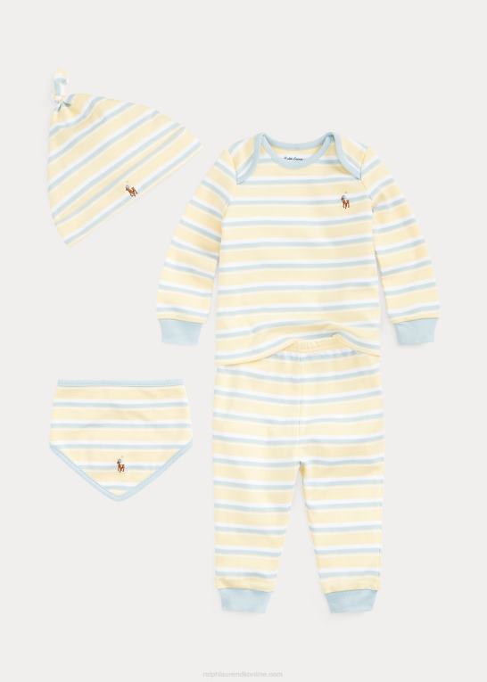 t-fugl gul multi baby Ralph Lauren stribet bomuld 4-delt gavesæt Z426B7823