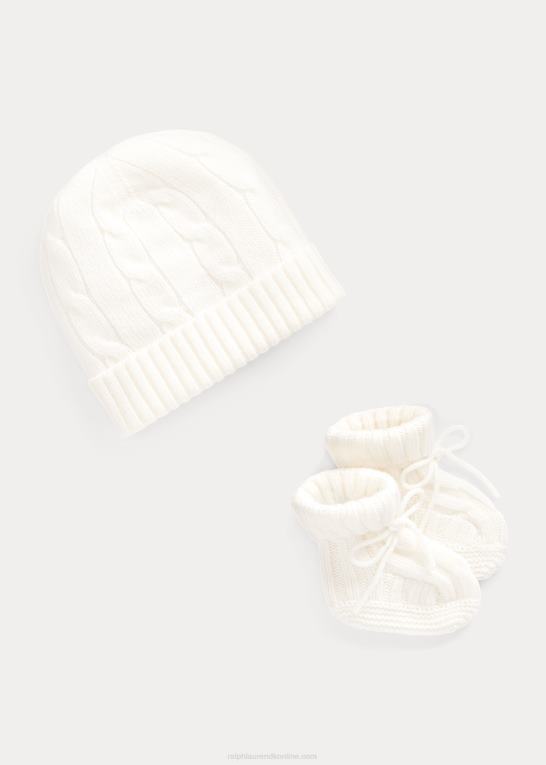 varm hvid baby Ralph Lauren kashmir beanie & bootie sæt Z426B8035