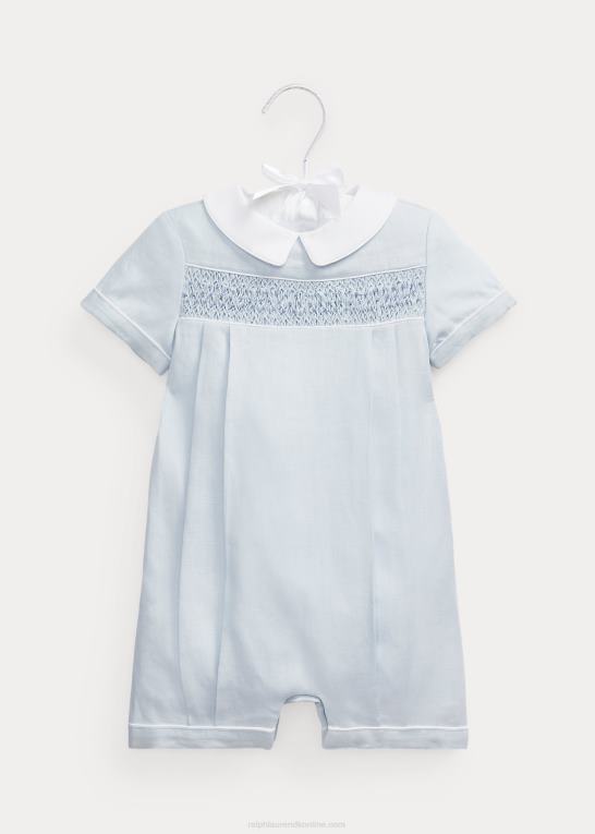beryl blå baby Ralph Lauren håndsmokket linned boble shortall Z426B10028