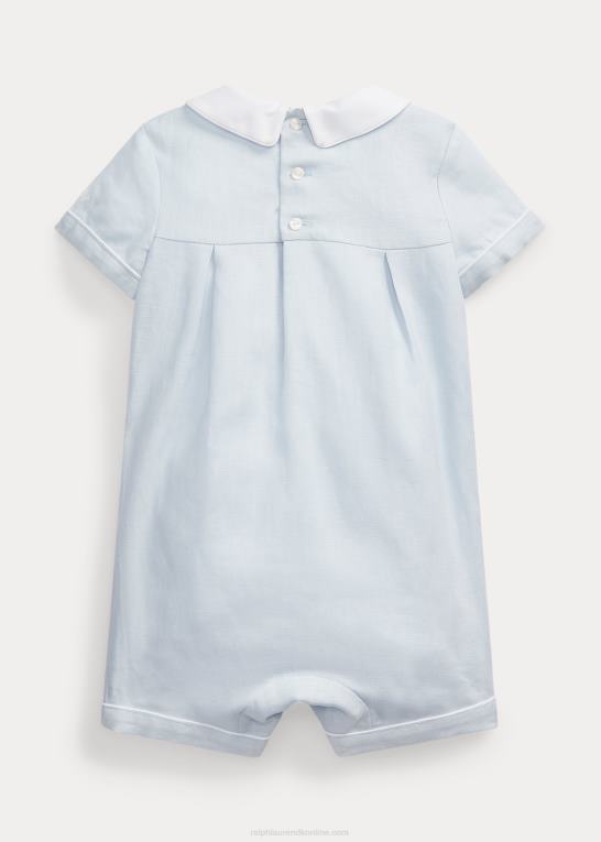 beryl blå baby Ralph Lauren håndsmokket linned boble shortall Z426B10028