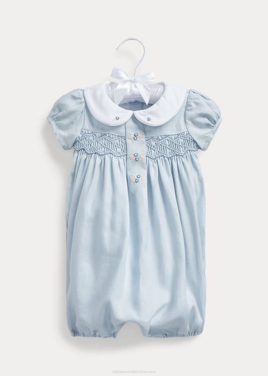 beryl blå baby Ralph Lauren smocket linned boble shortall Z426B7687