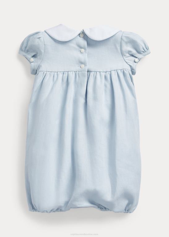 beryl blå baby Ralph Lauren smocket linned boble shortall Z426B7687