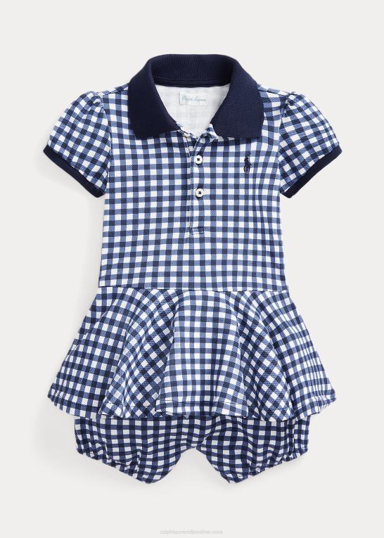 blå gingham baby Ralph Lauren gingham mesh polo boble shortall Z426B8143