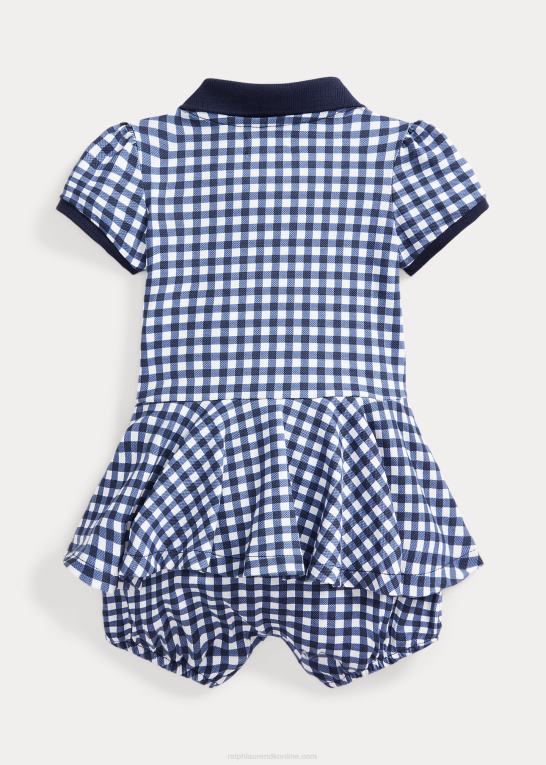 blå gingham baby Ralph Lauren gingham mesh polo boble shortall Z426B8143