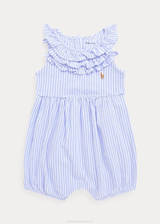 havneø blå baby Ralph Lauren stribet flæsende mesh boble shortall Z426B7677