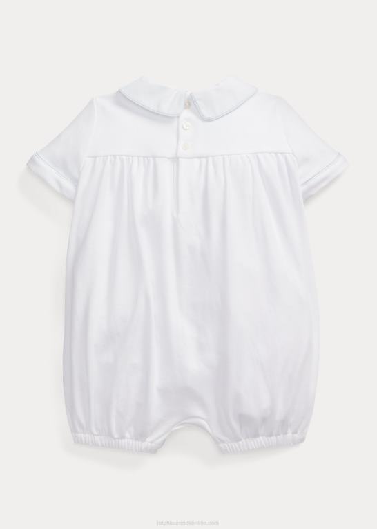 hvid baby Ralph Lauren håndsmokket bomuldsboble shorts Z426B10029