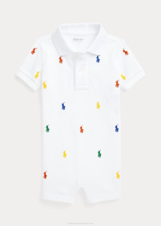 hvid baby Ralph Lauren polo pony bomuld mesh polo shortall Z426B8142